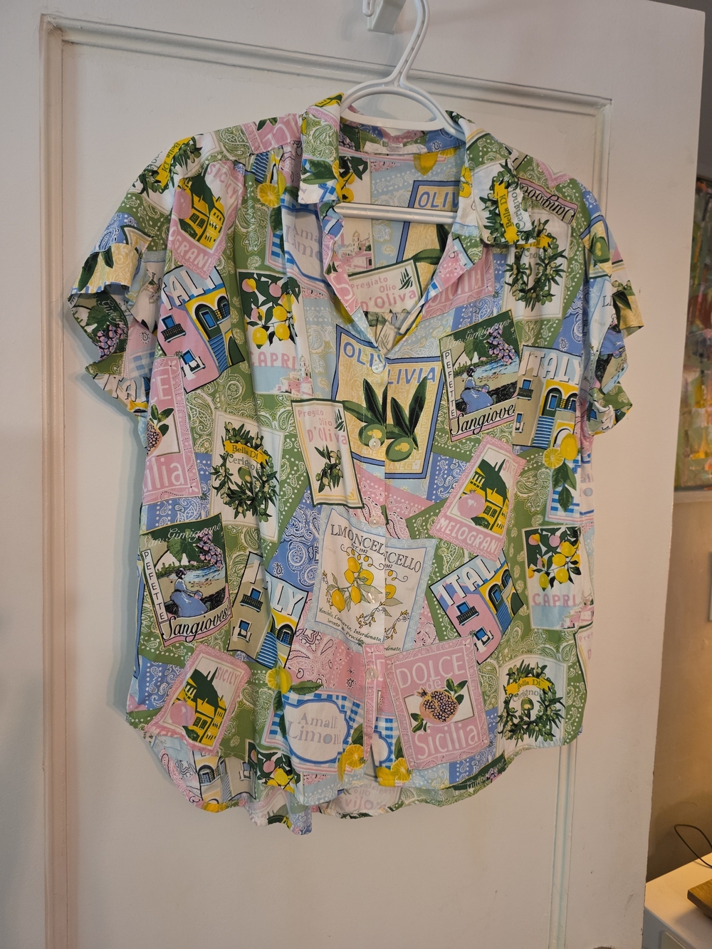 Jane And Delancy Italian Themed Print Button-Up Shirt - Pastel Multi